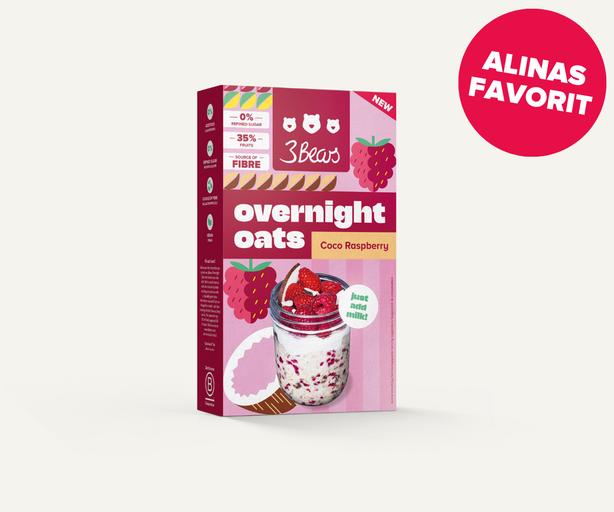 3Bears Overnight Oats - Coco Raspberry, naturally sweet, no additives, and 100% vegan 01_OO-Kokos-Himbeere_Hauptbild_7000796