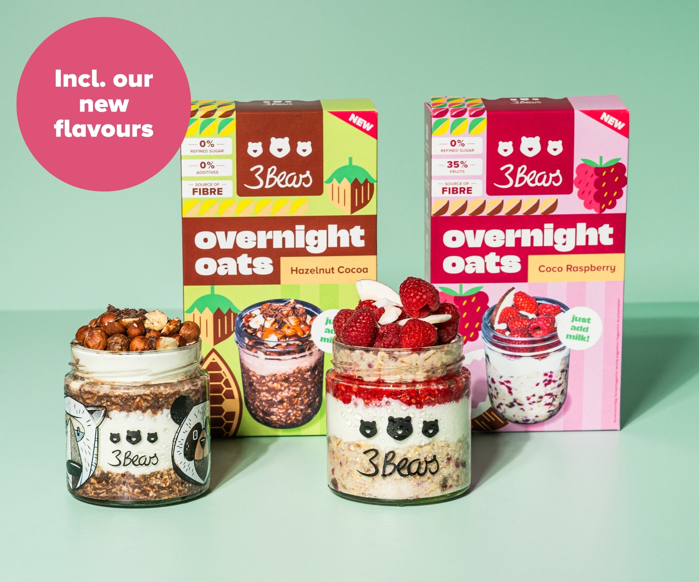 Including the two new Overnight Oats flavours Coco Raspberry and Hazelnut Cocoa