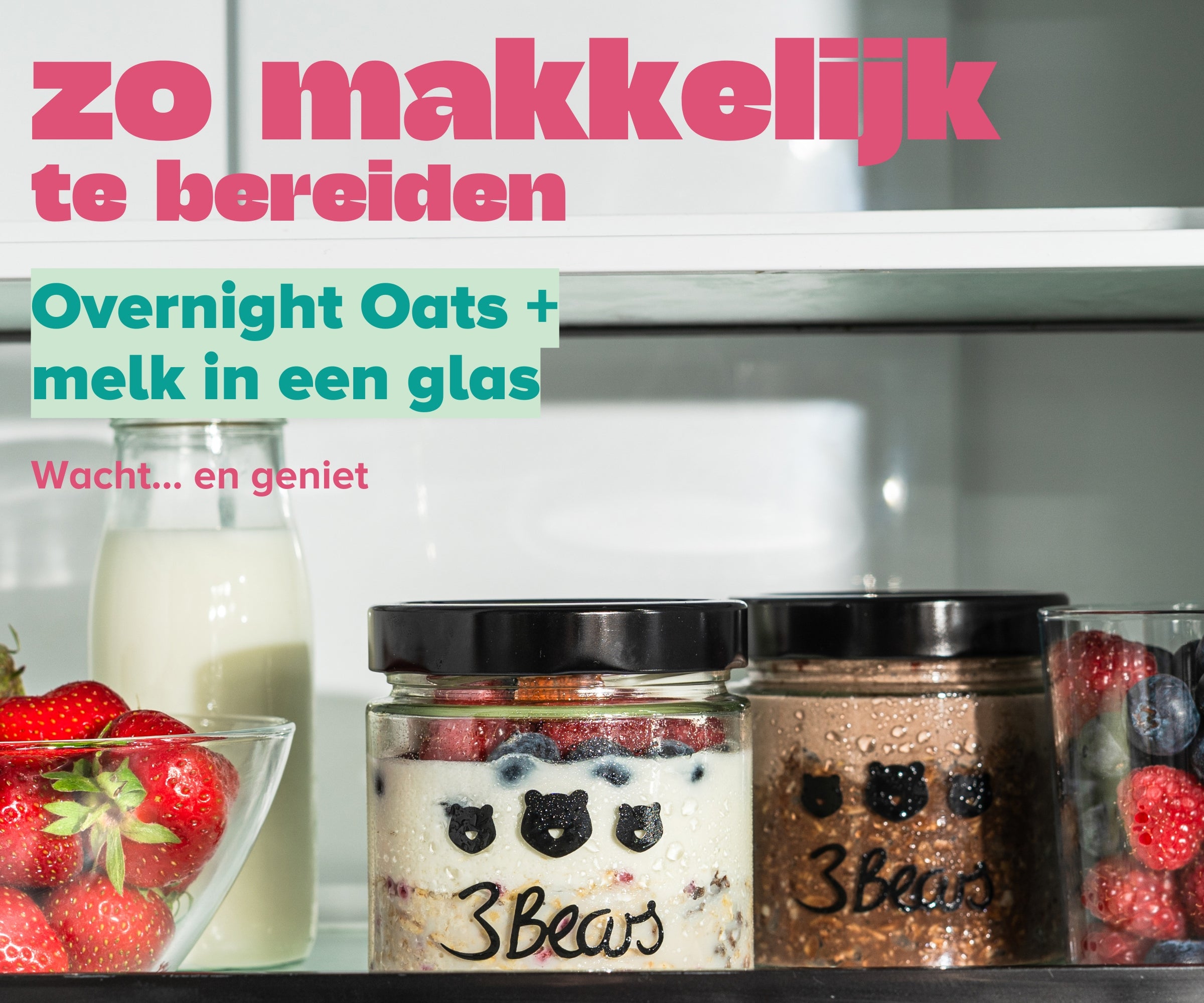 Easy preparation: add Overnight Oats + milk to the jar, wait and enjoy